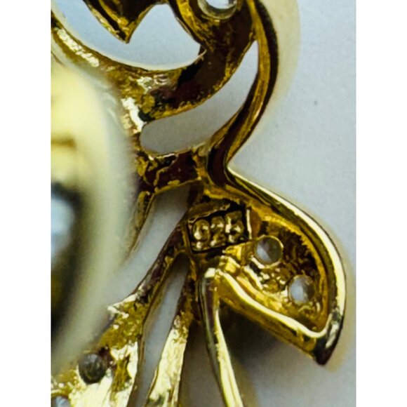 Estate Gold Over 925 Silver Leaf Band Ring w/ CZ Accents, Size 9, 6.3g Vintage - Picture 8 of 10